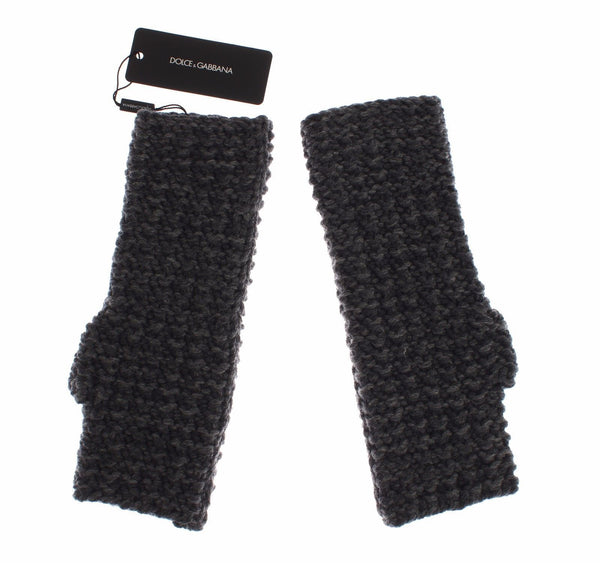 Gray Knitted Wool Fingerless Mens Gloves