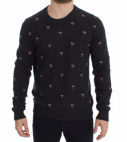 Gray Cashmere Rose Crewneck Sweater Top