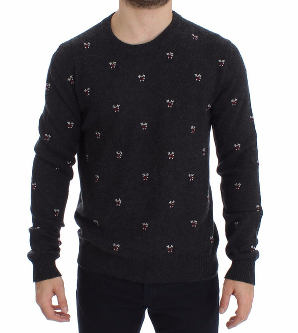 Gray Cashmere Rose Crewneck Sweater Top