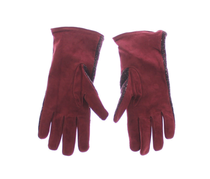 Mens Red Fabric Leather Wrist Gloves Hand