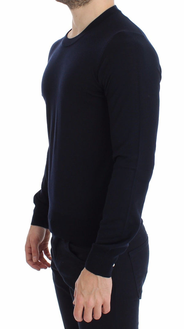 Blue Crewneck Wool Sweater Pullover Top