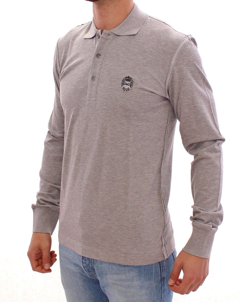 Gray Long Sleeve Polo Sweater Pullover