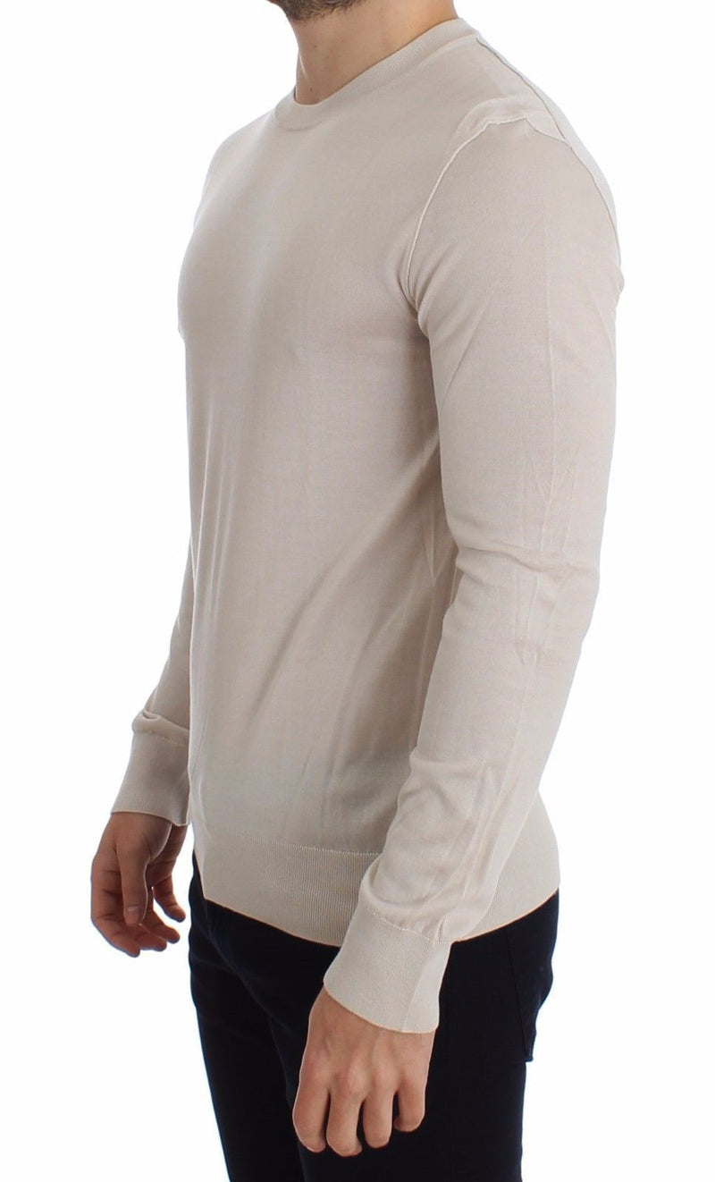 Cream Silk Cashmere Crew-neck Sweater Pullover