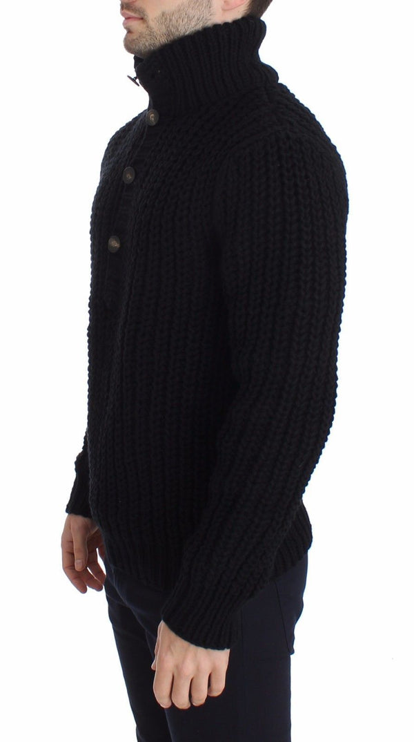 Black Knitted Wool Sweater Pullover Top