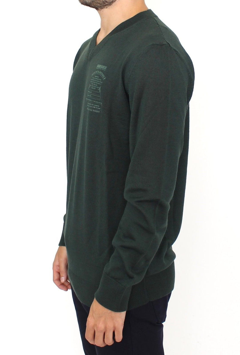 Green Wool Blend V-neck Pullover Sweater