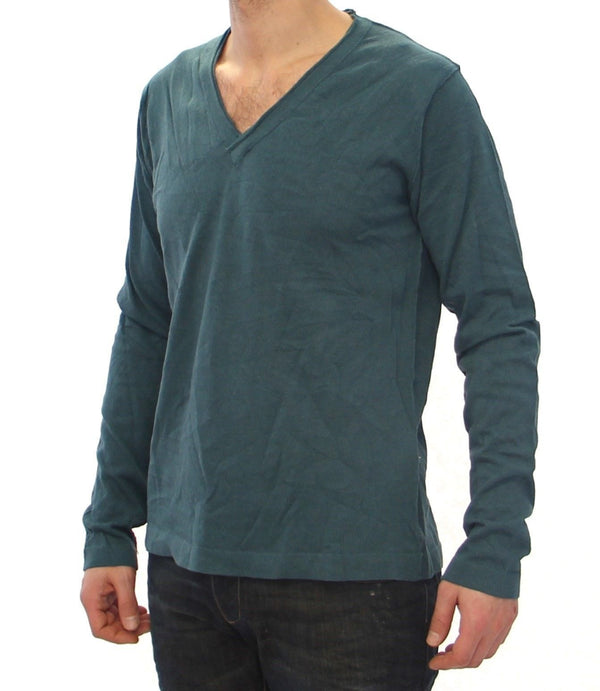 Blue Cotton Logo V-neck Sweater