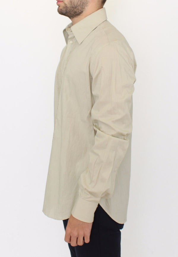 Beige Cotton Casual Long Sleeve Long Shirt