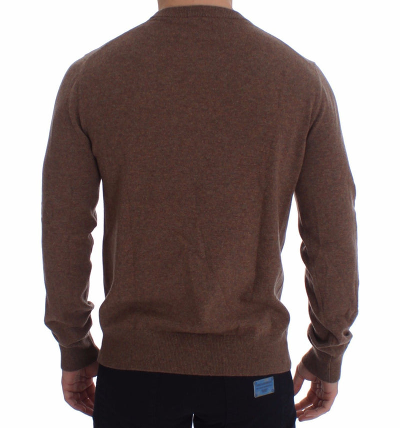 Brown Cashmere Crew-neck Sweater Pullover Top