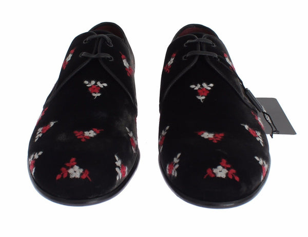 Black Floral Velvet Formal Dress Shoes
