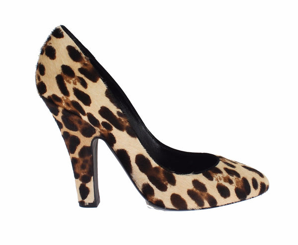 Leopard Print Leather Hair Pumps Heels Shoes
