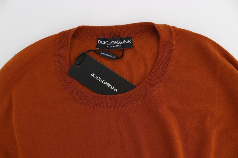 Orange Cashmere Crew-neck Sweater Pullover Top