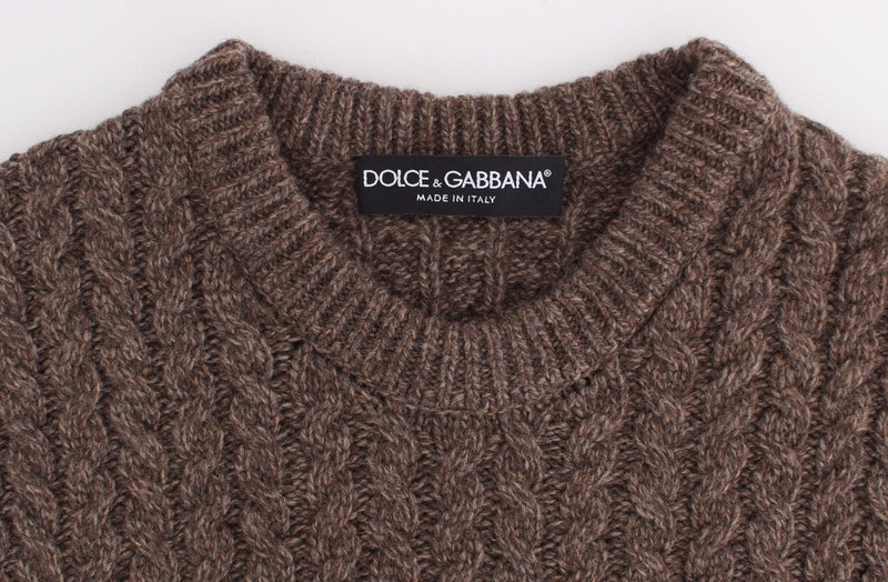 Brown Knitted Wool Crewneck Sweater Pullover