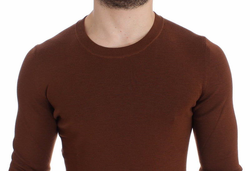Brown Cashmere Crew-neck Sweater Pullover Top