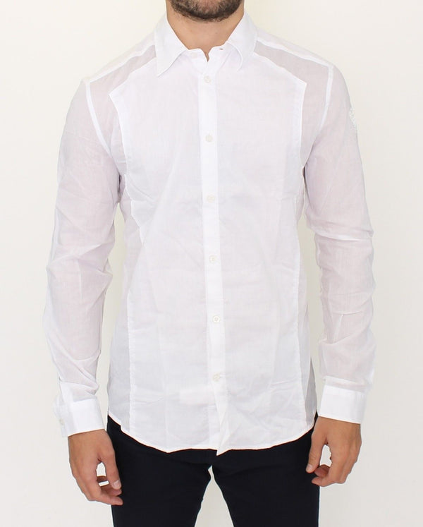White Striped Cotton Slim Fit Casual Shirt