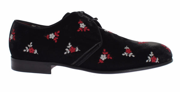 Black Floral Velvet Formal Dress Shoes