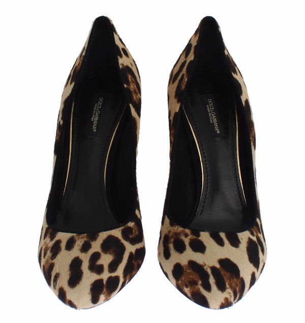 Leopard Print Leather Hair Pumps Heels Shoes