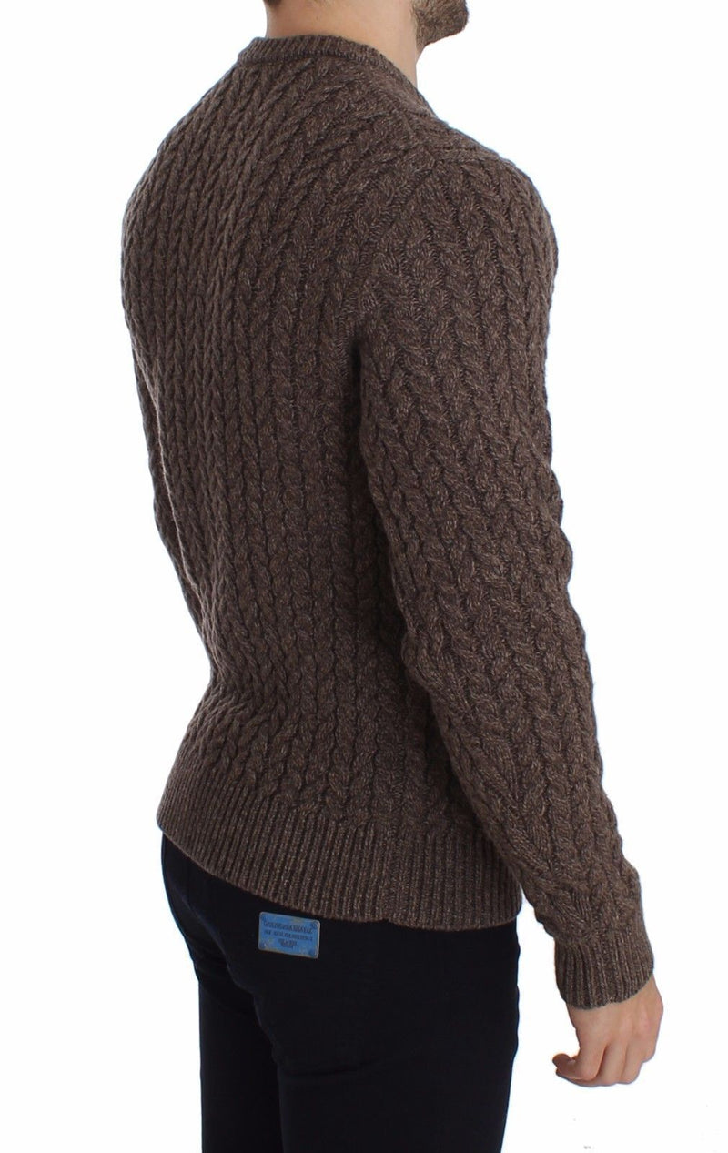 Brown Knitted Wool Crewneck Sweater Pullover