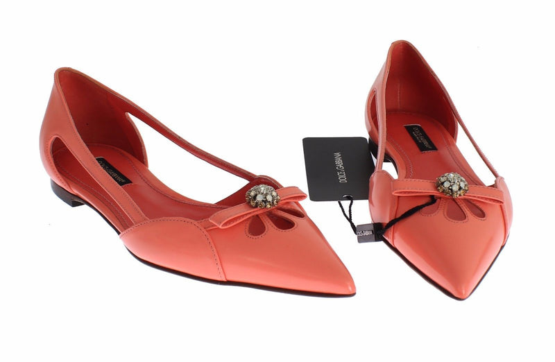 Pink Leather Crystal Flats Loafers Shoes