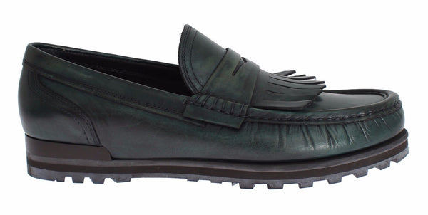 Green Leather Loafers Casual Dress Shoes