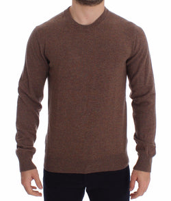 Brown Cashmere Crew-neck Sweater Pullover Top