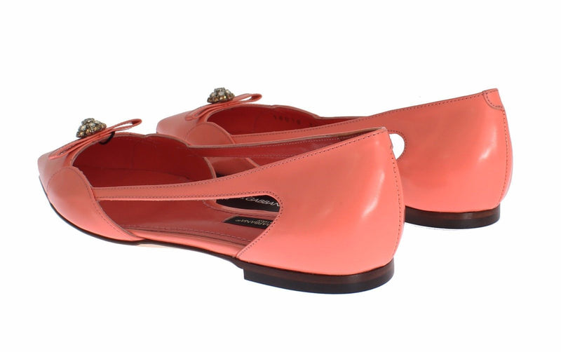 Pink Leather Crystal Flats Loafers Shoes