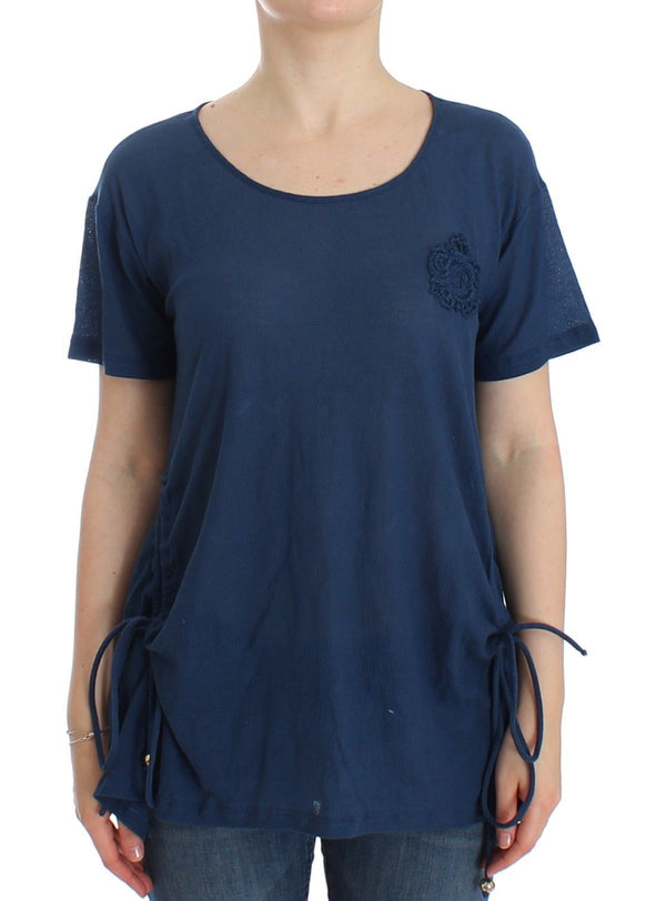 Beachwear Blue Cotton T-shirt Blouse Top