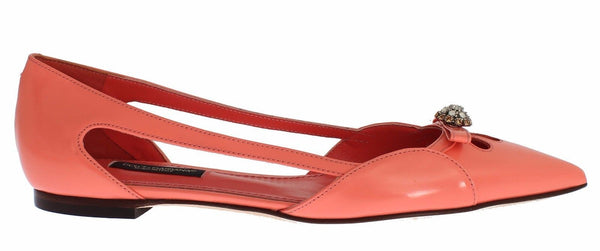 Pink Leather Crystal Flats Loafers Shoes