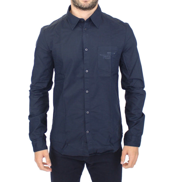 Blue Cotton Casual Long Sleeve Shirt Top