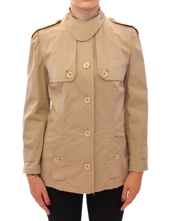Beige Cotton Short Trench Coat Jacket Top
