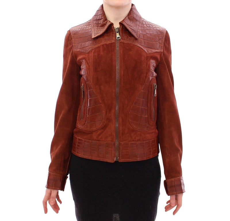 Brown Alligator Suede Leather Jacket