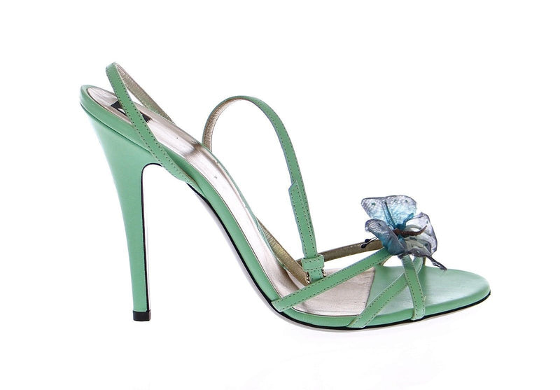 Green Strappy Leather Pumps Shoes