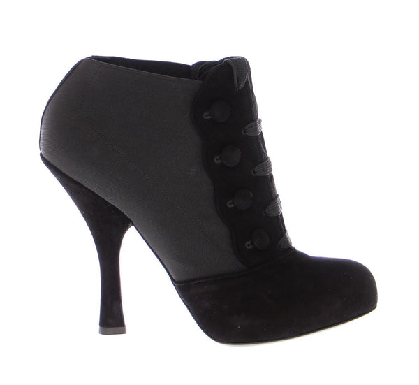 Black Leather Suede Ankle Boots Shoes