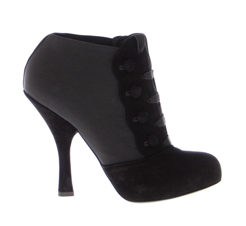 Black Leather Suede Ankle Boots Shoes