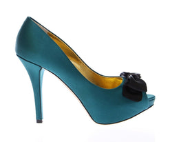 Blue Silk Platform Open Toe Pumps Shoes