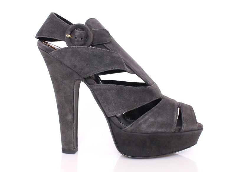 Gray Suede Platform Pumps Sandals Shoe Heels