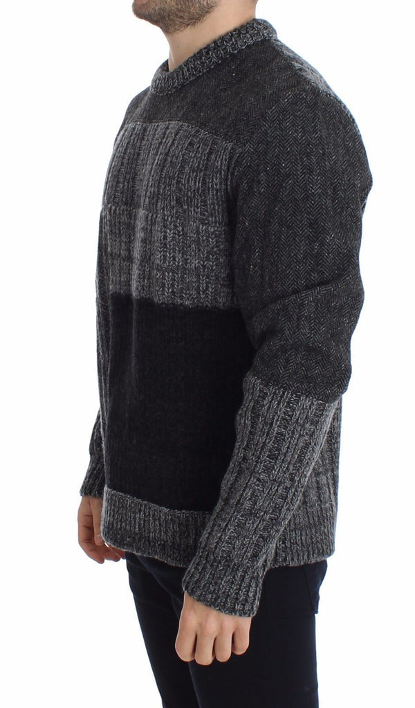 Gray Wool Knitted Crewneck Sweater Pullover