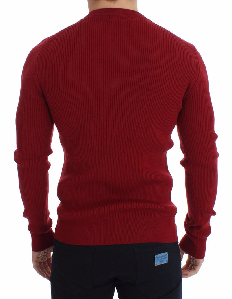 Red Knitted Wool Crewneck Sweater Pullover