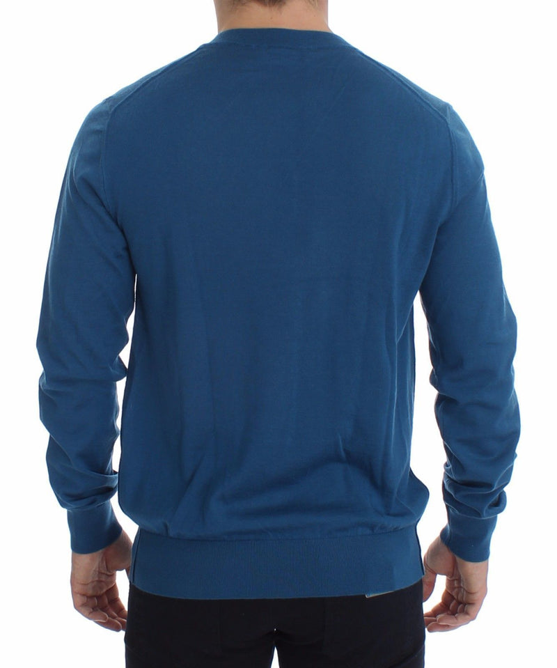 Blue Cashmere V-neck Sweater Pullover Top