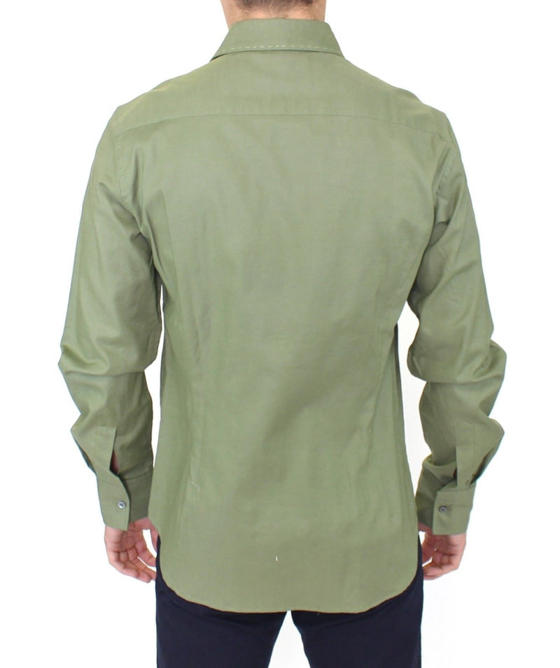 Green Cotton Casual Long Sleeve Shirt Top