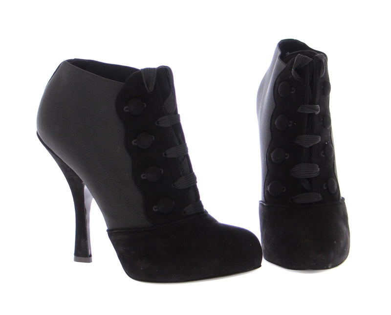 Black Leather Suede Ankle Boots Shoes