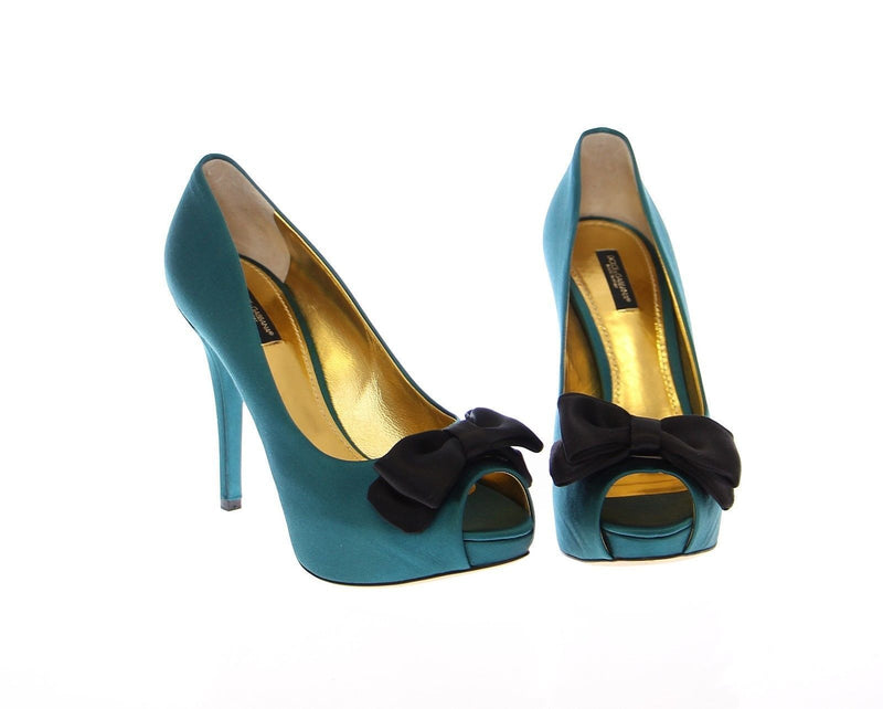 Blue Silk Platform Open Toe Pumps Shoes