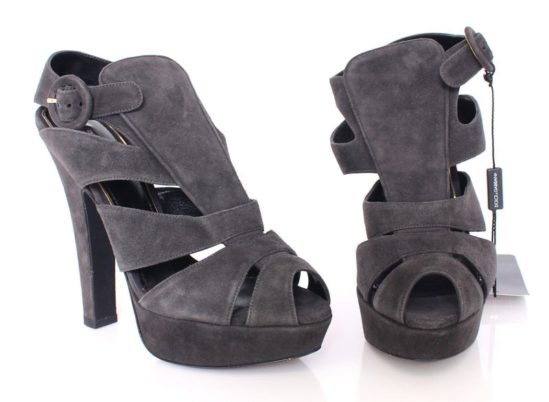 Gray Suede Platform Pumps Sandals Shoe Heels