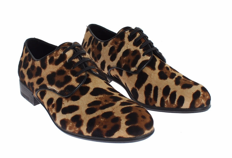 Brown Leopard Leather Hair Broques Shoes