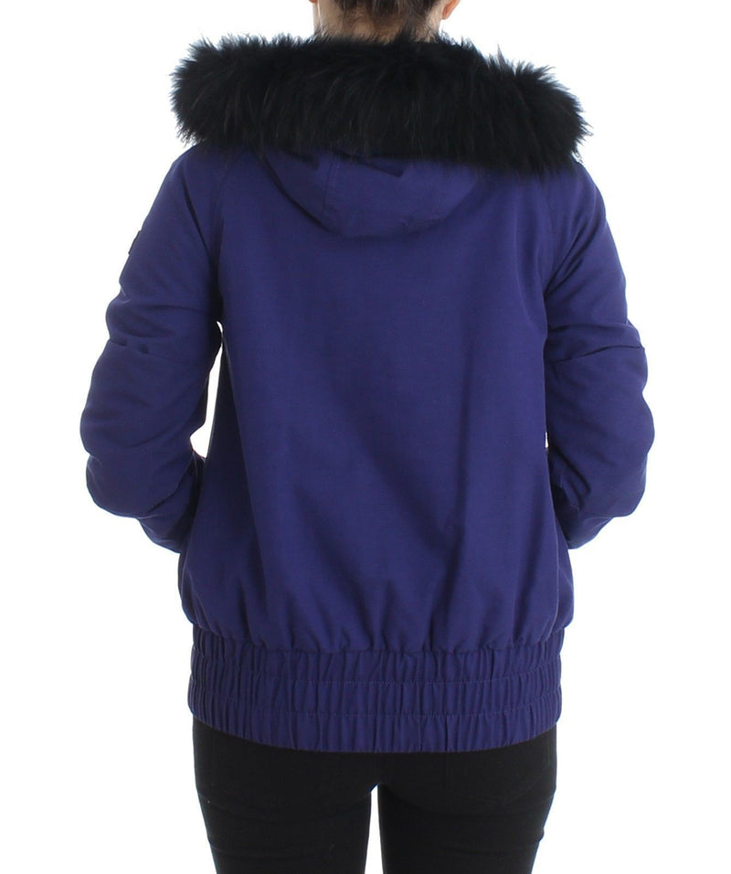 Blue Padded Jacket Faux Fur Hooded Short K-Way