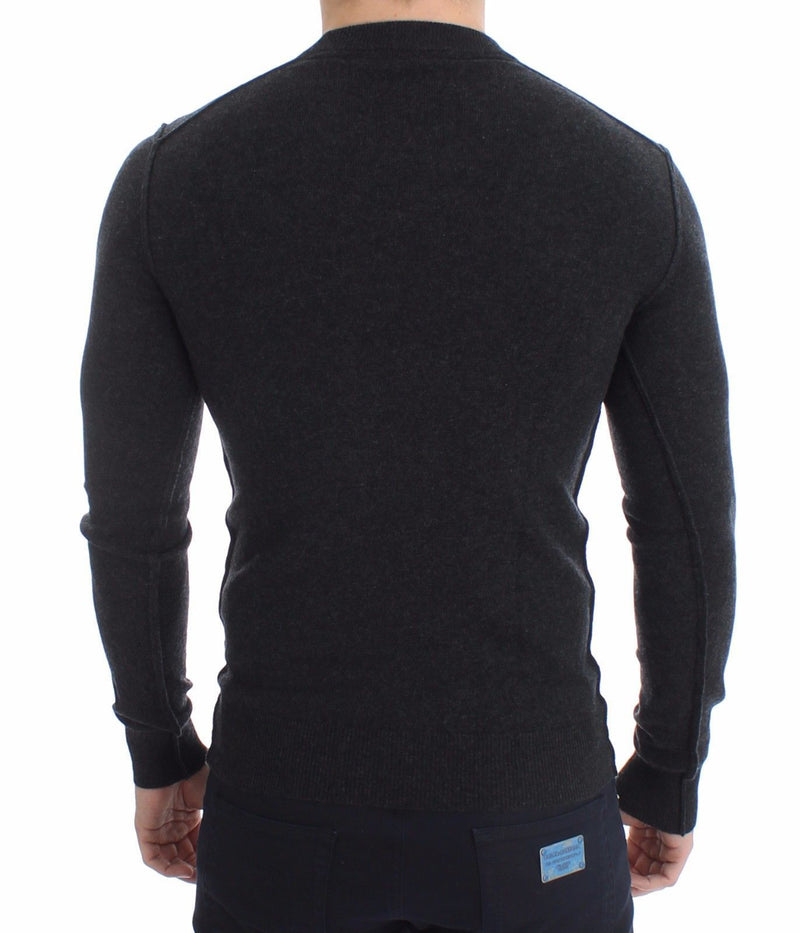 Gray Cashmere Crew-neck Sweater Pullover Top