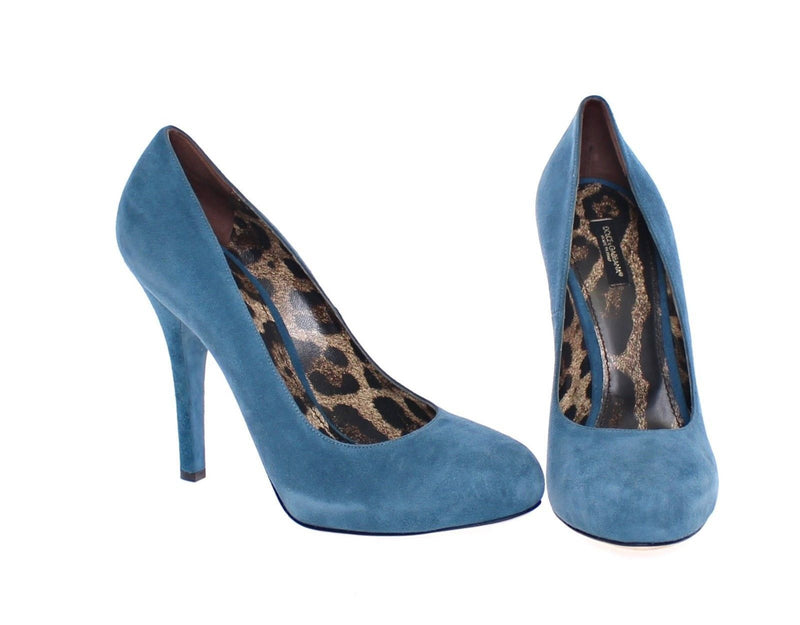 Blue Suede Leather Leopard Logo Pumps Shoes