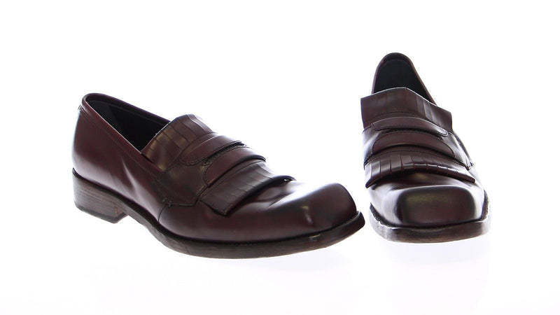 Bordeaux Leather Logo Loafers Shoes