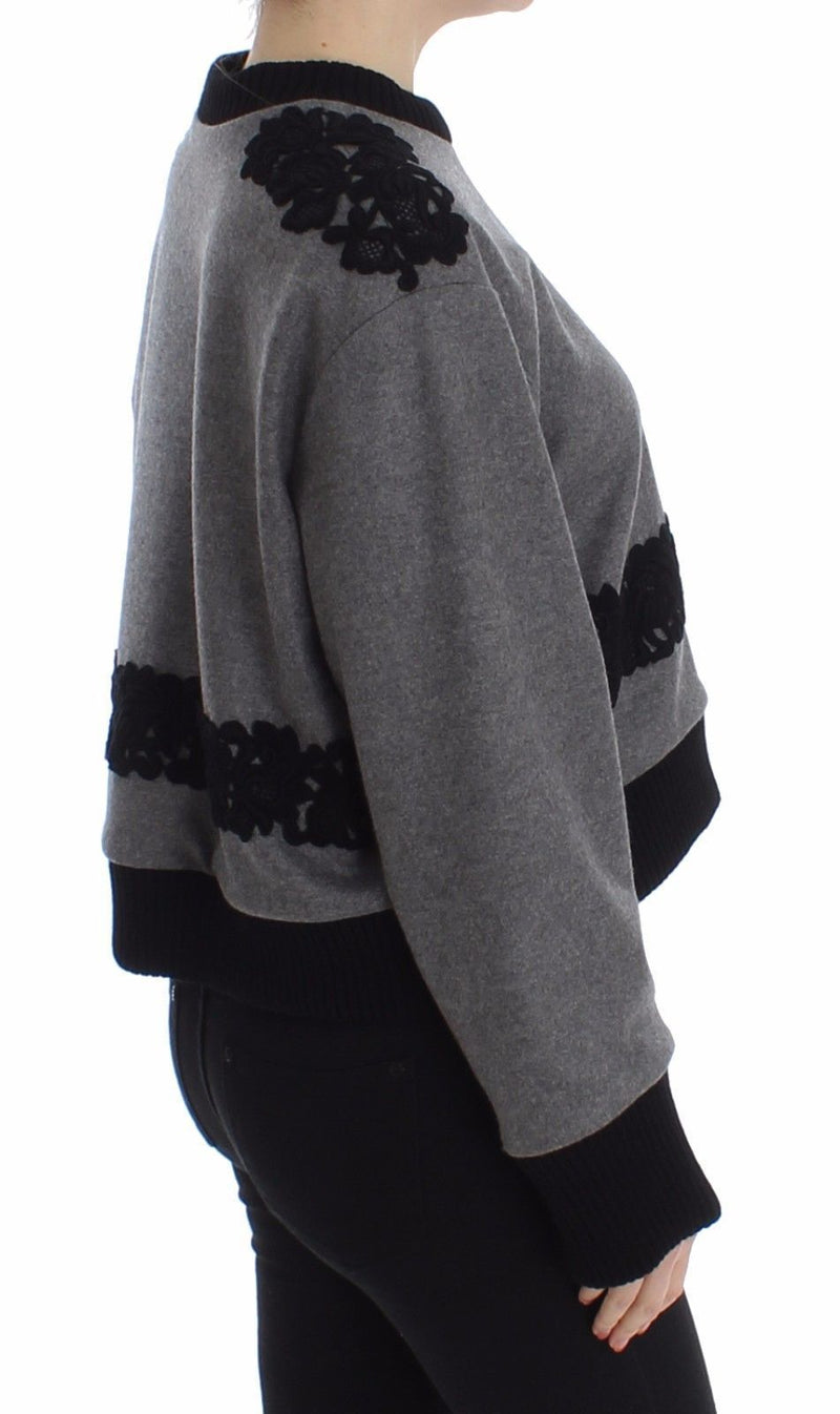 Gray Black Lace Wool Cashmere Sweater