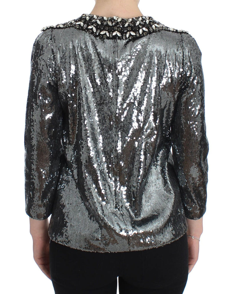 Gray Silver Crystal Sequined Blouse