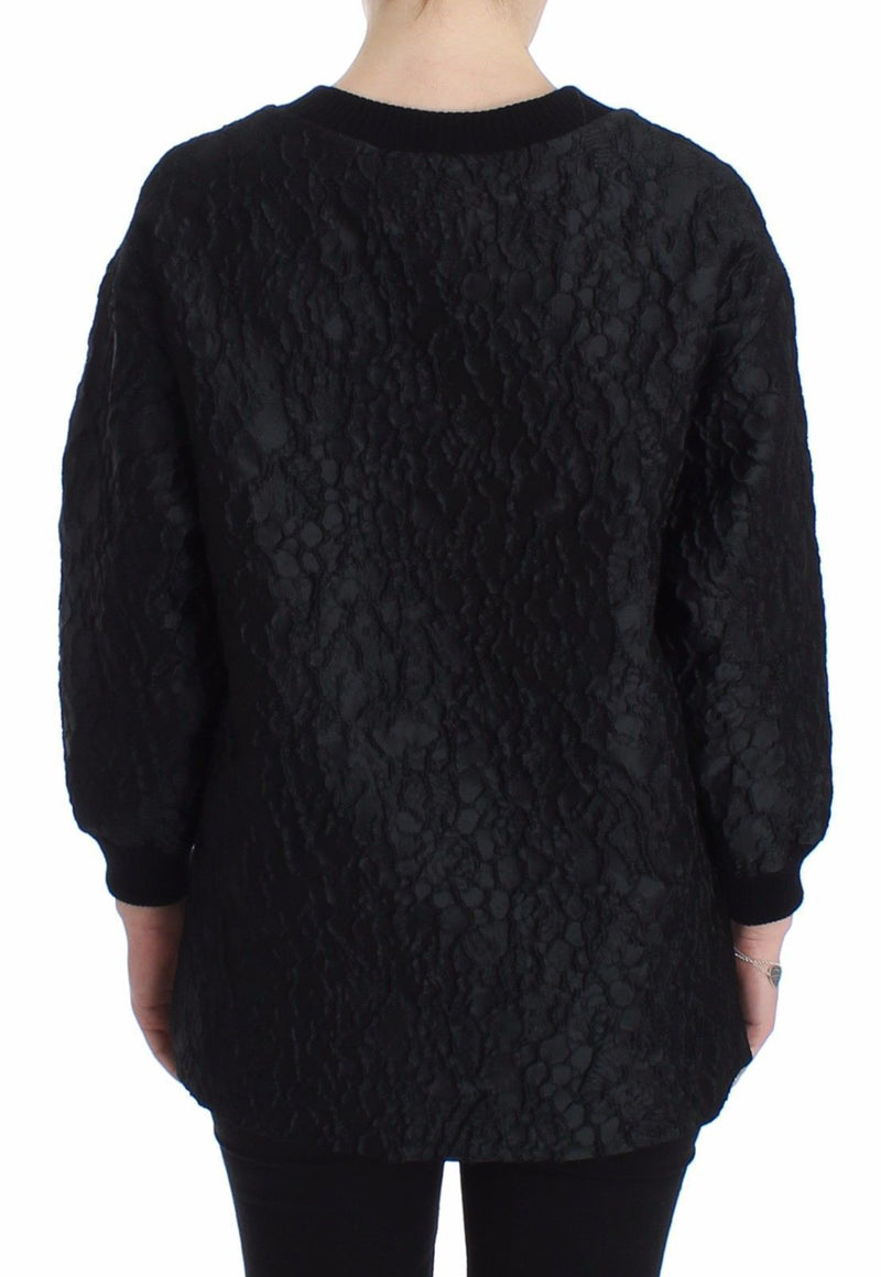 Black Brocade Crewneck Sweater Pullover